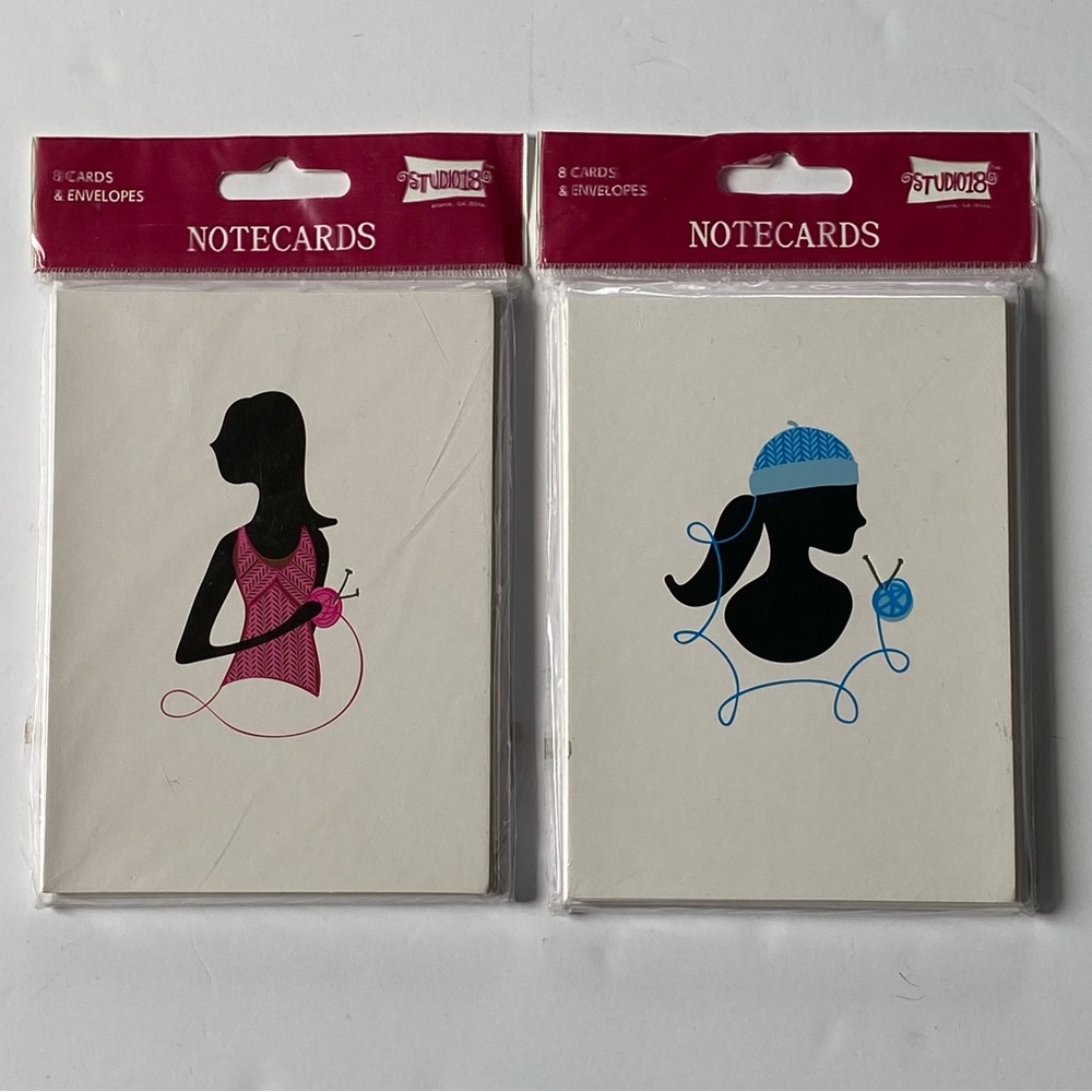 Note Cards 2 Sets Knitting Sewing Pink Blue Lady Fashion New 16 Cards Envelopes